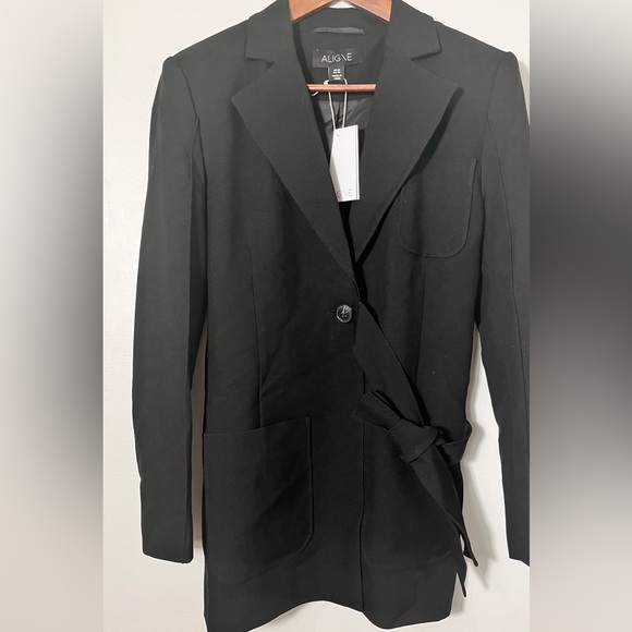 New Aligne Ferran Black tie waist jacket blazer sports coat workwear - Picture 2 of 9